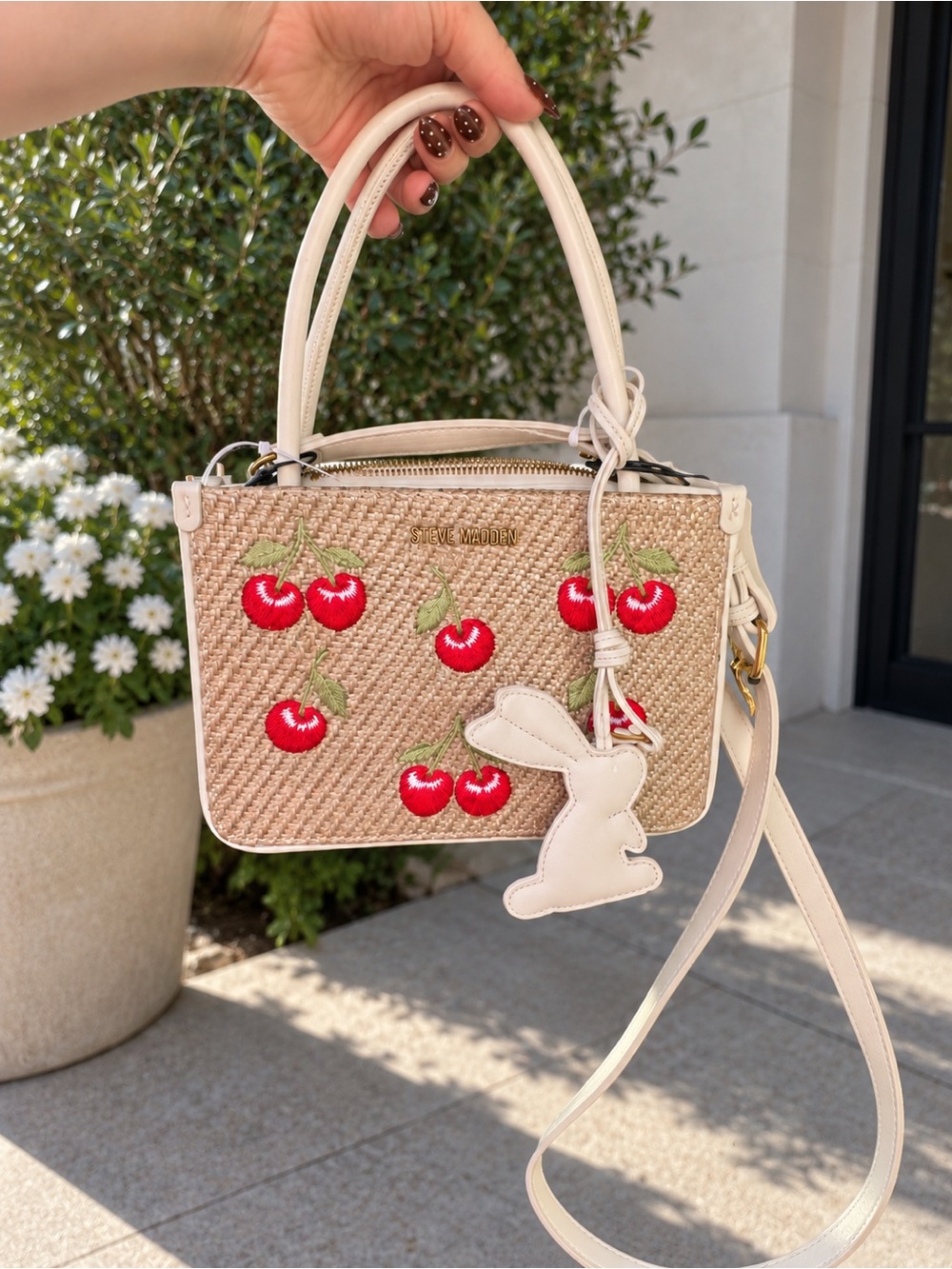 🍒 Steve Madden Cherry Woven Satchel + Bunny Charm